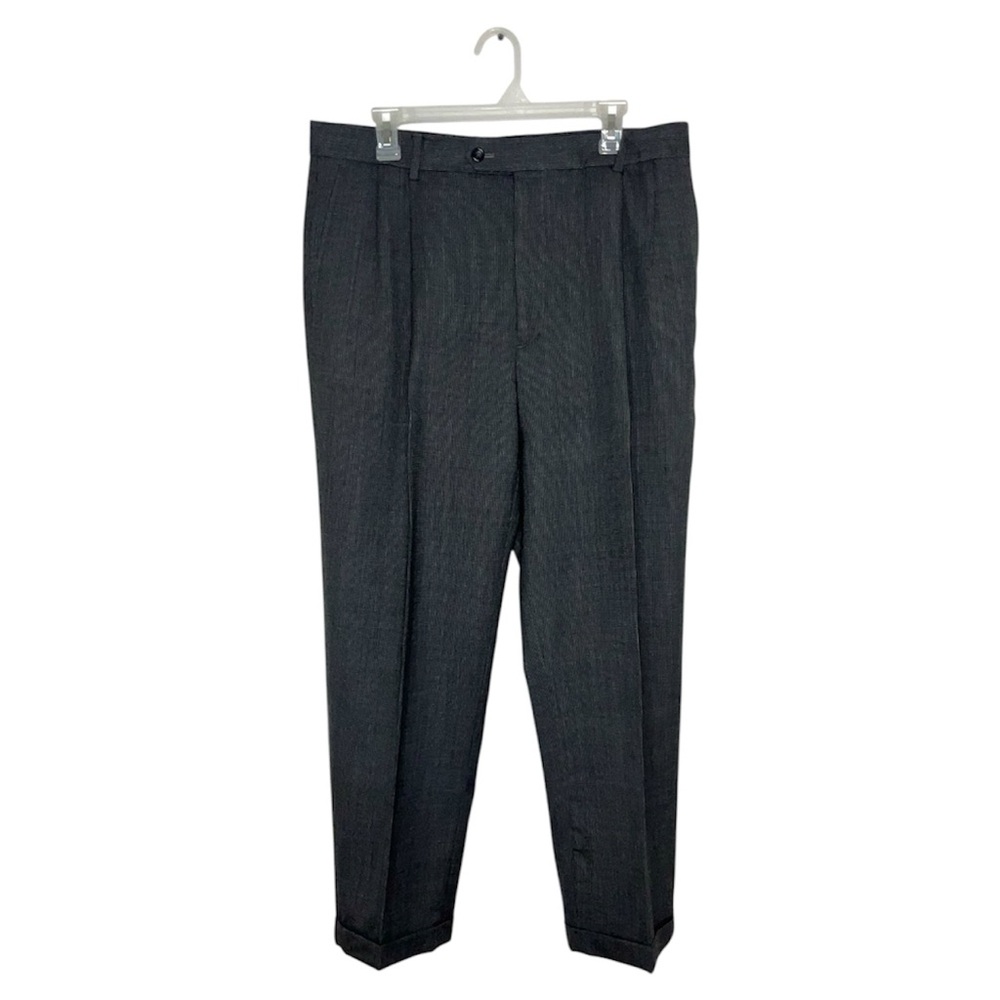 Joseph & Feiss Wool Dress Pants Pleated Cuffed 36W X 28L Black Grey